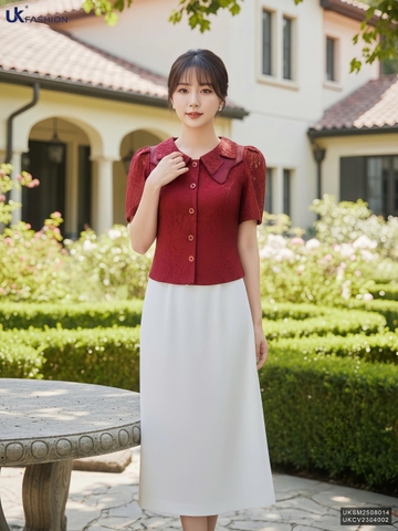 Sơ mi cổ ren kép điệu đà UKSM2508014