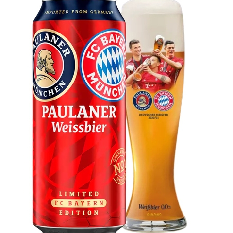 Bia Đức Paulaner FC BAYERN Weissbier 5,5% - Lon 500ml - Thùng 24