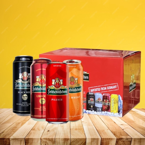 Hộp quà Bia Đức FeldschloBchen Mix 4 loại - Lon 500ml - Hộp 12