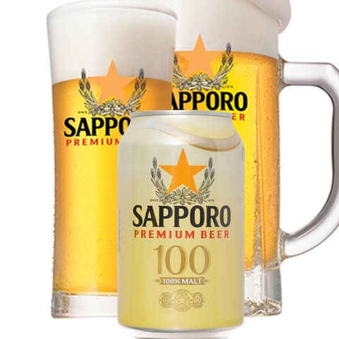 Bia Nhật Sapporo 100% Malt 5,0% - Lon 330ml - Thùng 24