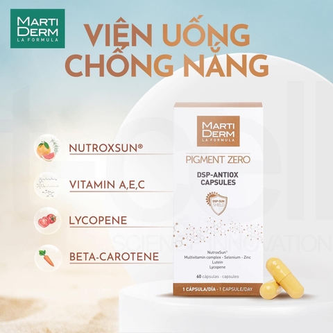 Viên uống chống nắng MartiDerm Pigment Zero DSP Antiox Capsules - 60 viên