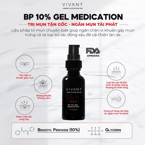 Gel trị mụn sưng viêm Vivant Skincare BP 10% Medication - 30ml