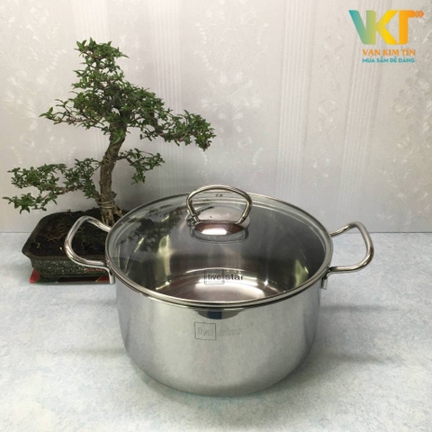 Nồi inox 3 đáy Fivestar FSN 24cm nắp kính