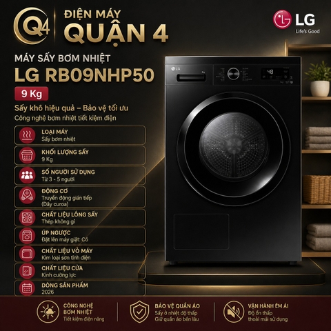 Máy sấy bơm nhiệt LG 9 Kg RB09NHP5O