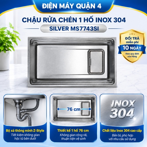 Chậu rửa chén 1 hố Inox 304 Malloca SILVER MS7743SI
