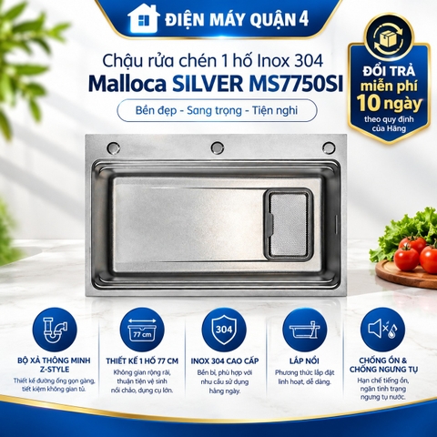 Chậu rửa chén 1 hố Inox 304 Malloca SILVER MS7750SI