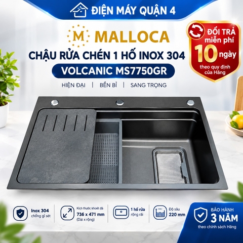 Chậu rửa chén 1 hố Inox 304 Malloca VOLCANIC MS7750GR