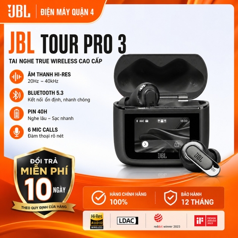 Tai nghe True Wireless JBL Tour Pro 3 Chơi Nhạc Tới 44 Giờ Màn Hình Điều Khiển