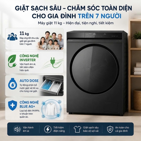Máy giặt cửa ngang Panasonic Inverter 11 Kg NA-22VDW1BVT