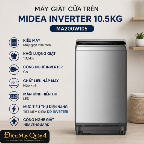 Máy giặt cửa trên Midea Inverter 10.5kg MA200W105