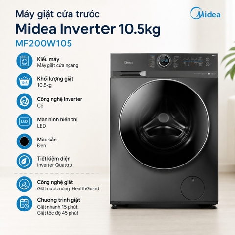 Máy giặt cửa trước Midea Inverter 10.5kg MF200W105