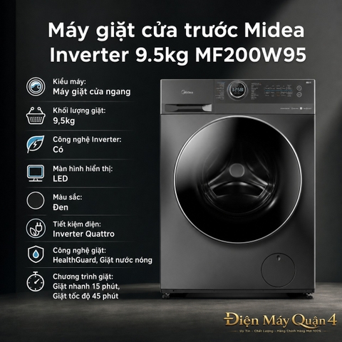 Máy giặt cửa trước Midea Inverter 9.5kg MF200W95
