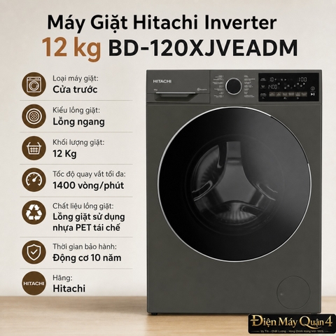 Máy Giặt Hitachi Inverter 12 kg BD-120XJVEADM