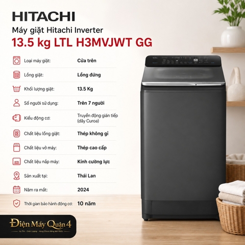 Máy giặt Hitachi Inverter 13.5 kg LTL H3MVJWT GG