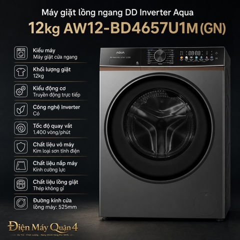 Máy giặt lồng ngang DD Inverter Aqua 12kg AW12-BD4657U1M(GN)