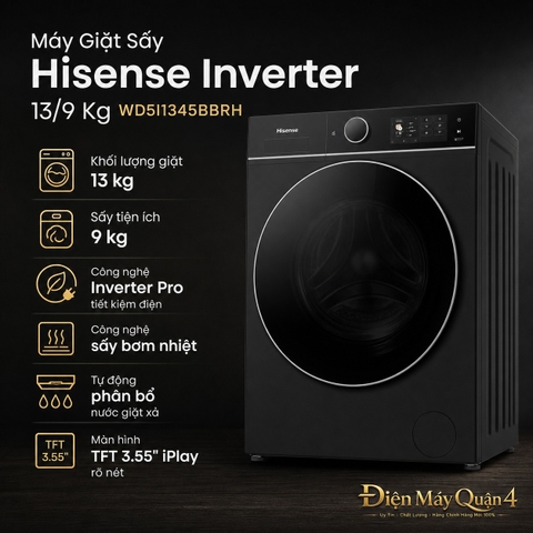 Máy Giặt Sấy Hisense Inverter 13/9 Kg WD5I1345BBRH