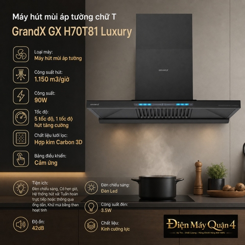 Máy hút mùi áp tường chữ T GrandX GX H70T81 Luxury