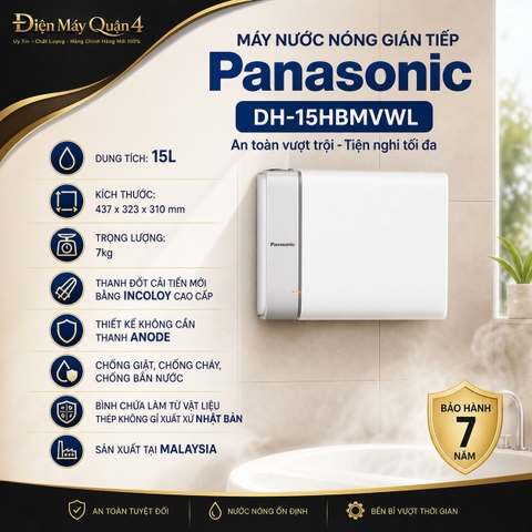 Máy nước nóng gián tiếp Panasonic 15L incoloy DH-15HBMVWL