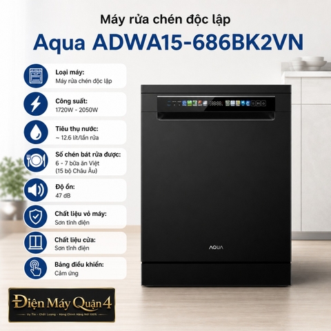 Máy rửa chén độc lập Aqua ADWA15-686BK2VN