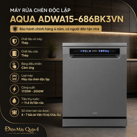 Máy rửa chén độc lập Aqua ADWA15-686BK3VN