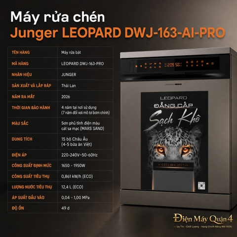 Máy rửa chén Junger LEOPARD DWJ-163-AI-PRO