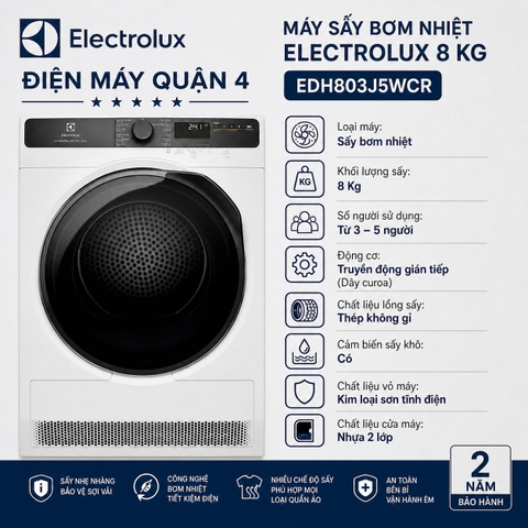 Máy sấy bơm nhiệt Electrolux 8 kg EDH803J5WCR