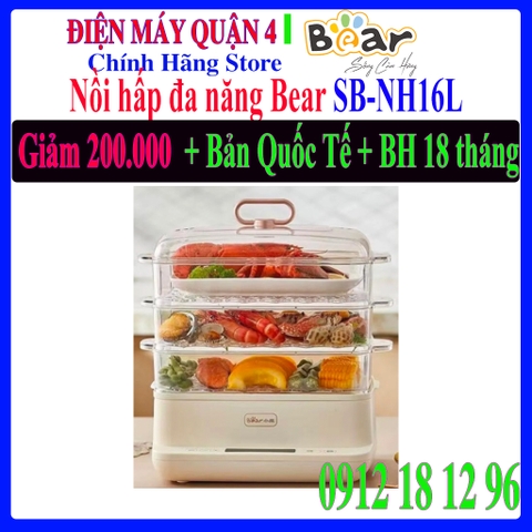 Nồi hấp đa năng Bear SB-NH16L - 3 tầng - Hàng chính hãng