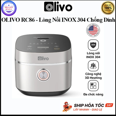 Nồi cơm điện tử OLIVO RC86 lòng nồi Inox 304 chống dính tự nhiên