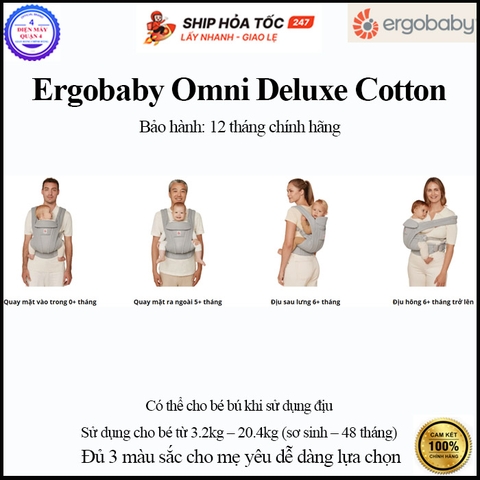 Địu cho bé Ergobaby Omni Deluxe Cotton - Hàng chính hãng