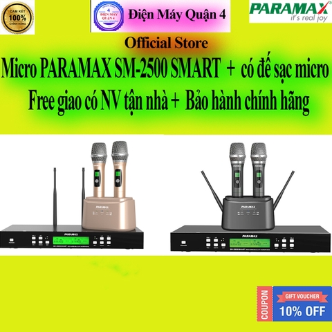 Micro không dây UHF sạc tự động Paramax SM2500 SMART chính hãng, giao ngay