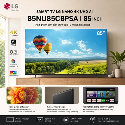 Smart TV LG NANO 4K UHD AI 85inch 85NU85CBPSA