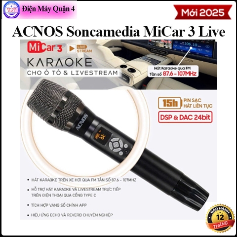 Micro hát karaoke cho xe ô tô ACNOS MiCar 3 Live