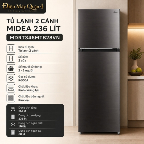 Tủ lạnh 2 cánh Midea 236 lít MDRT346MTB28VN
