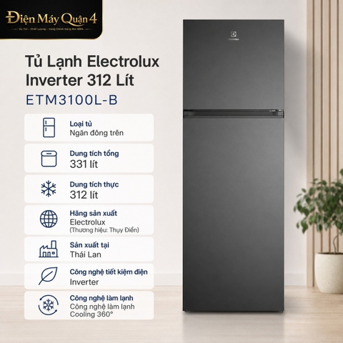 Tủ Lạnh Electrolux Inverter 312 Lít ETM3100L-B