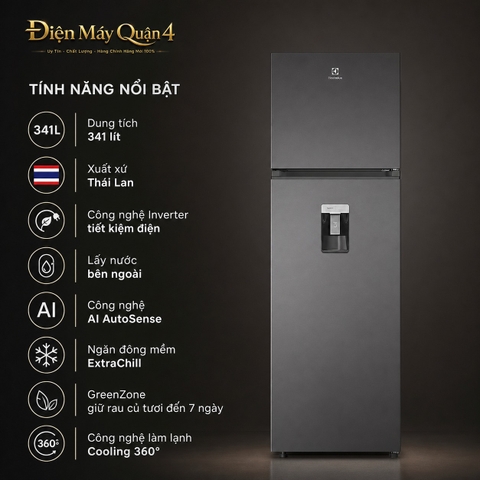 Tủ Lạnh Electrolux Inverter 341 Lít ETM3440L-B