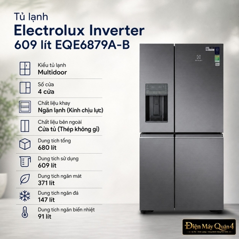 Tủ lạnh Electrolux Inverter 609 lít EQE6879A-B