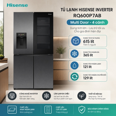 Tủ lạnh Hisense Inverter 615 lít Multi Door RQ600P7AB