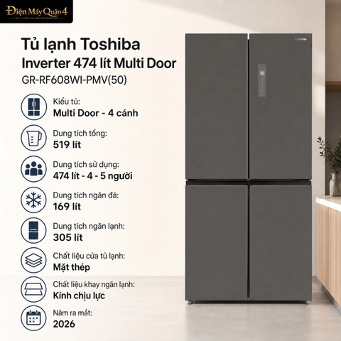 Tủ lạnh Toshiba Inverter 474 lít Multi Door GR-RF608WI-PMV(50)