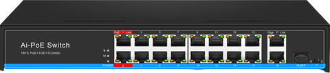 Thiết bị chuyển mạch POE 16 cổng, 16FE+2GE+1SFP POE 300W hiệu IVSS