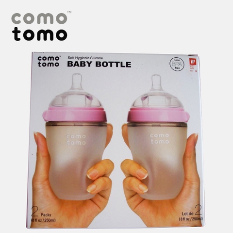 Bộ hai bình silicone Comotomo 250ml - Hồng