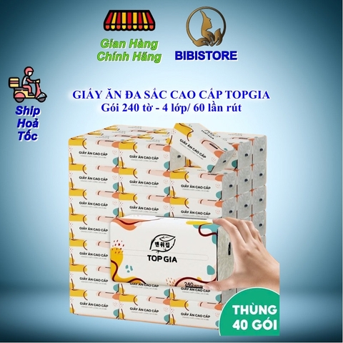 Giấy Ăn Topgia Đa Sắc Cao Cấp Gói 240 Tờ 4 Lớp