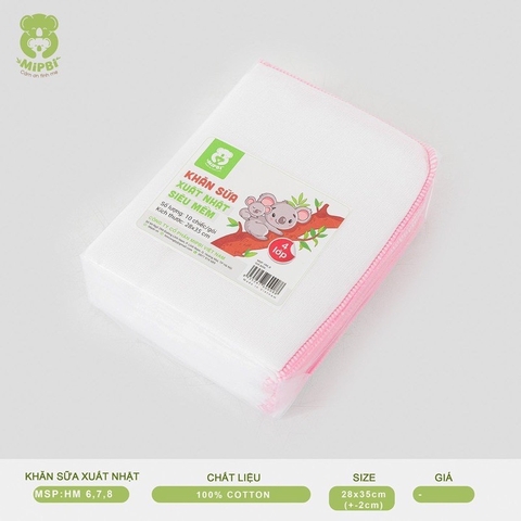 Khăn sữa xuất Nhật Mipbi 4 lớp 100% cotton HM8 (Gói 10 chiếc)