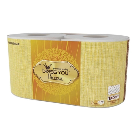 Giấy Vệ Sinh Bless You Lamour Cao Cấp 3 lớp Lốc 10 cuộn Vàng