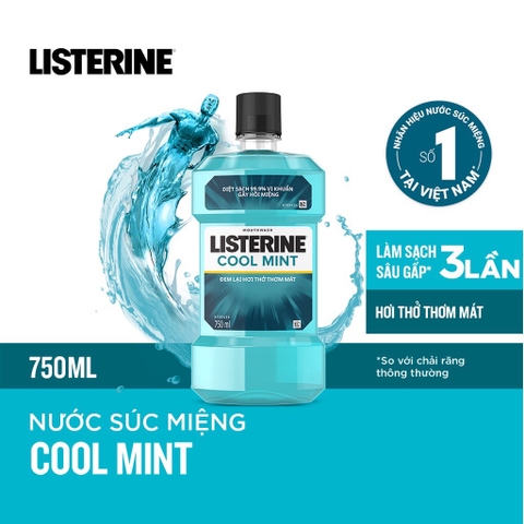 Combo (250ml + 750ml) Nước súc miệng Listerine Coolmint