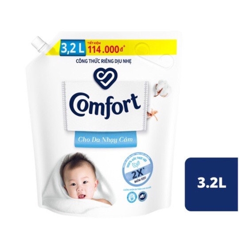 Nước xả vải Comfort đậm đặc cho da nhạy cảm Túi 3L (Trắng)