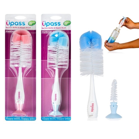 Bộ cọ bình sữa, núm ty có đế hút chân không (màu hồng)-UP7004NH