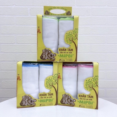 Khăn tắm cao cấp Mipbi 6 lớp 100% cotton HM03 (Hộp 2 chiếc 75x85cm)