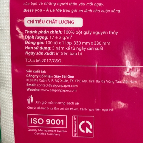 [Thùng 48 Bịch] Khăn Ăn Vuông Lớn 16x16cm BLESS YOU Cao Cấp À La Vie Bịch 100 tờ