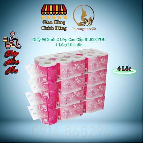 Giấy Vệ Sinh Bless You 2 Lớp, Lốc 10 Cuộn Hồng (Combo 4 Lốc)