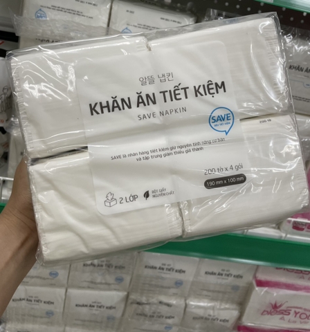 [Thùng 36 Lốc] Khăn Ăn Tiết Kiệm Choice L 2 lớp Lotte - Lốc 4 Gói (200 Tờ/ 1 Gói)